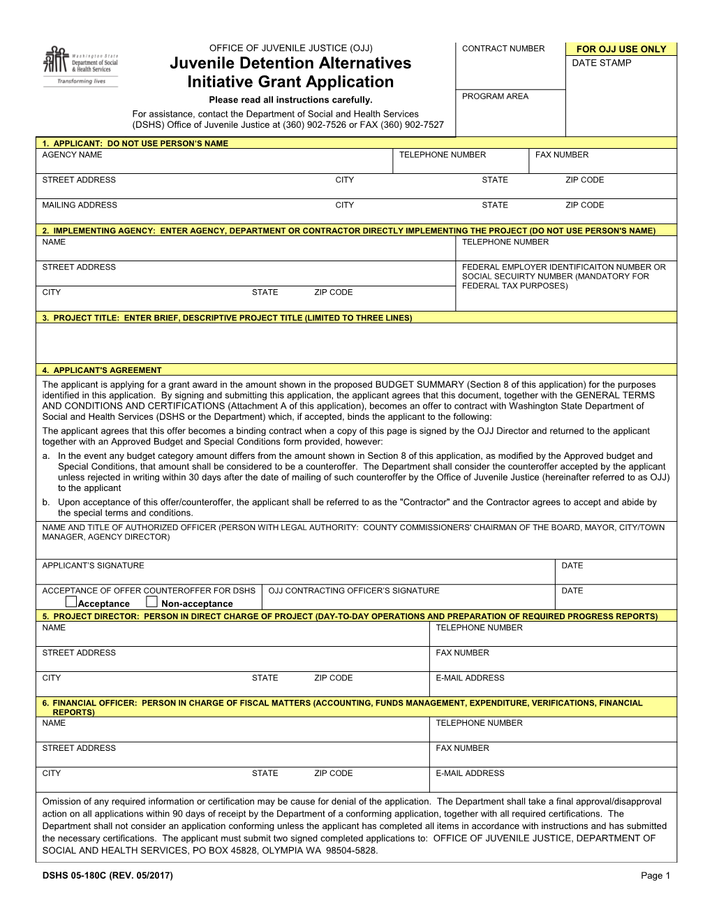 Juvenile Detention Alternatives Initiative Grant Application