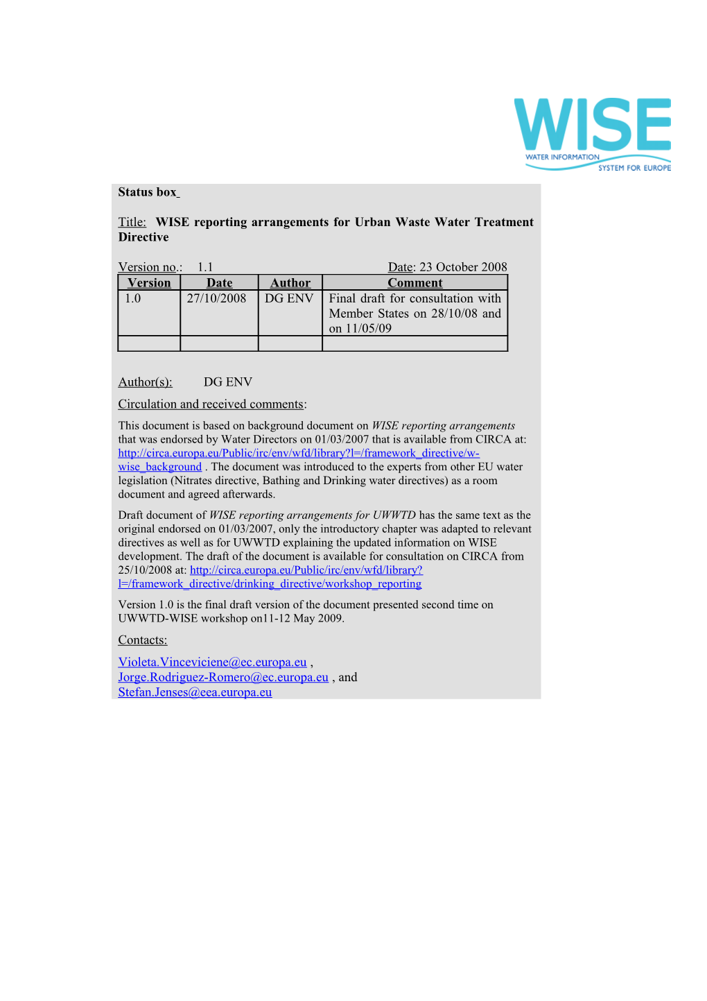 Guidance on Practical Arrangement for Electronic Reporting to the Water Information System