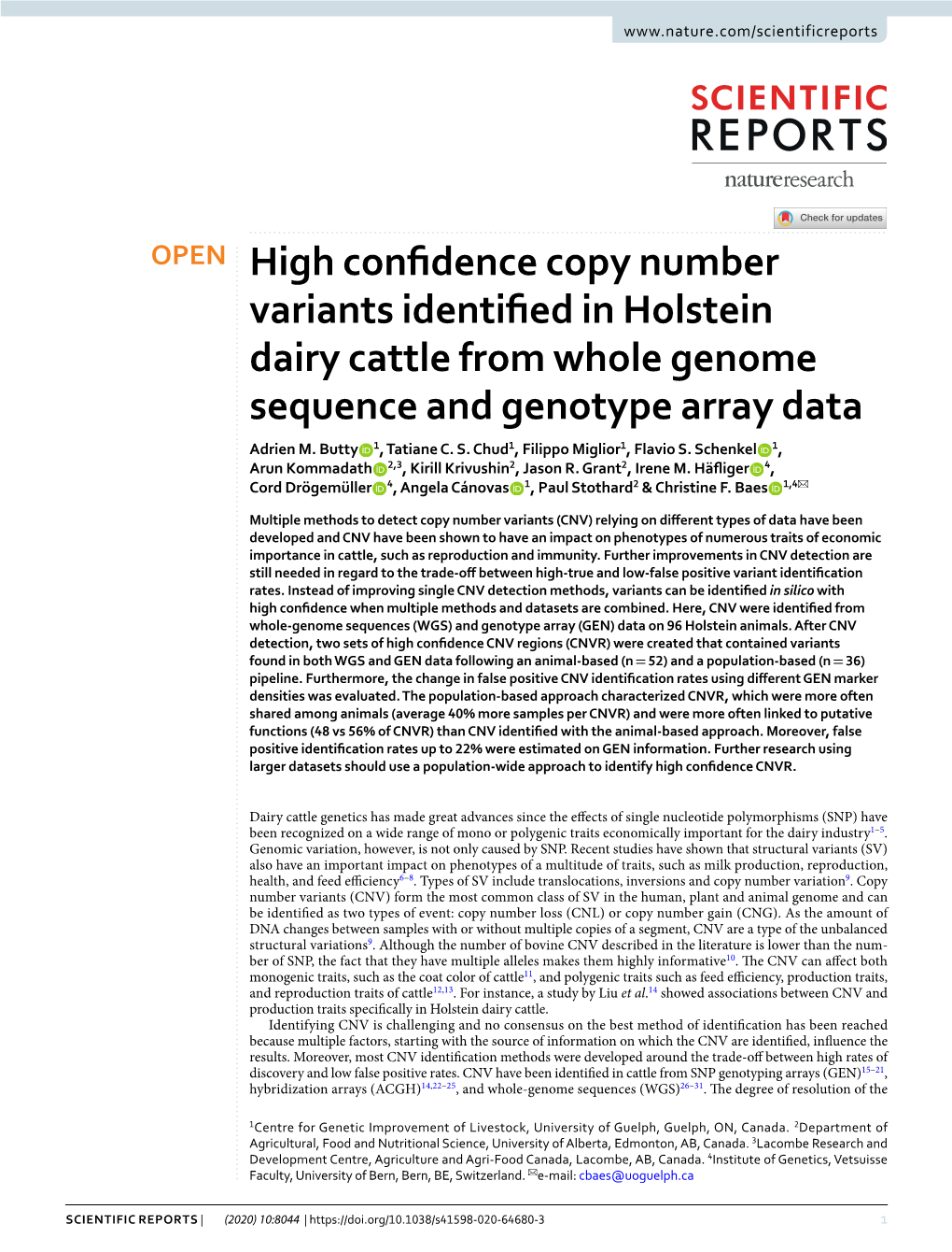 High Confidence Copy Number Variants Identified in Holstein Dairy Cattle