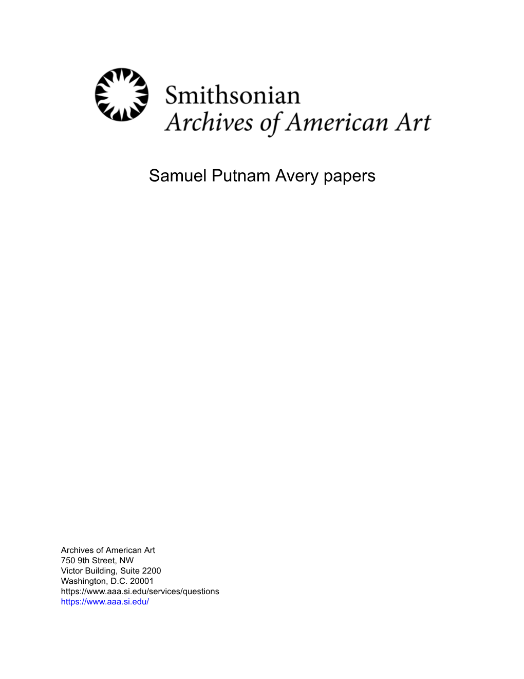 Samuel Putnam Avery Papers