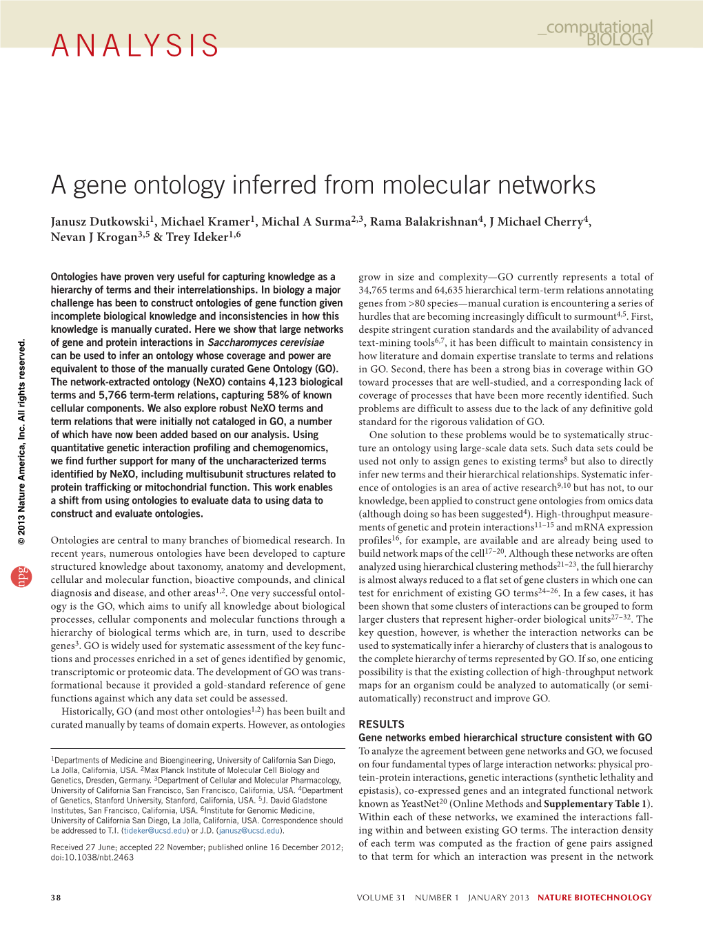 A Gene Ontology Inferred from Molecular Networks