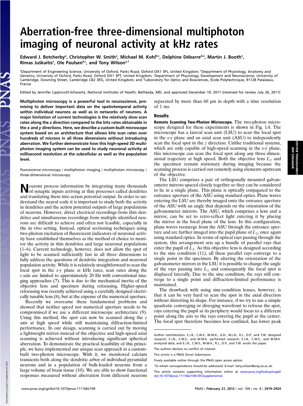 Aberration-Free Three-Dimensional Multiphoton Imaging of Neuronal Activity at Khz Rates