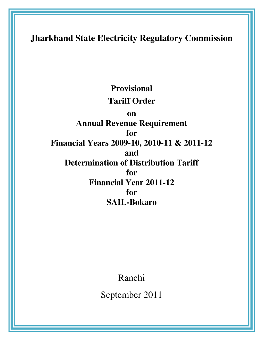 Tariff Order for SAIL-Bokaro 2011-12