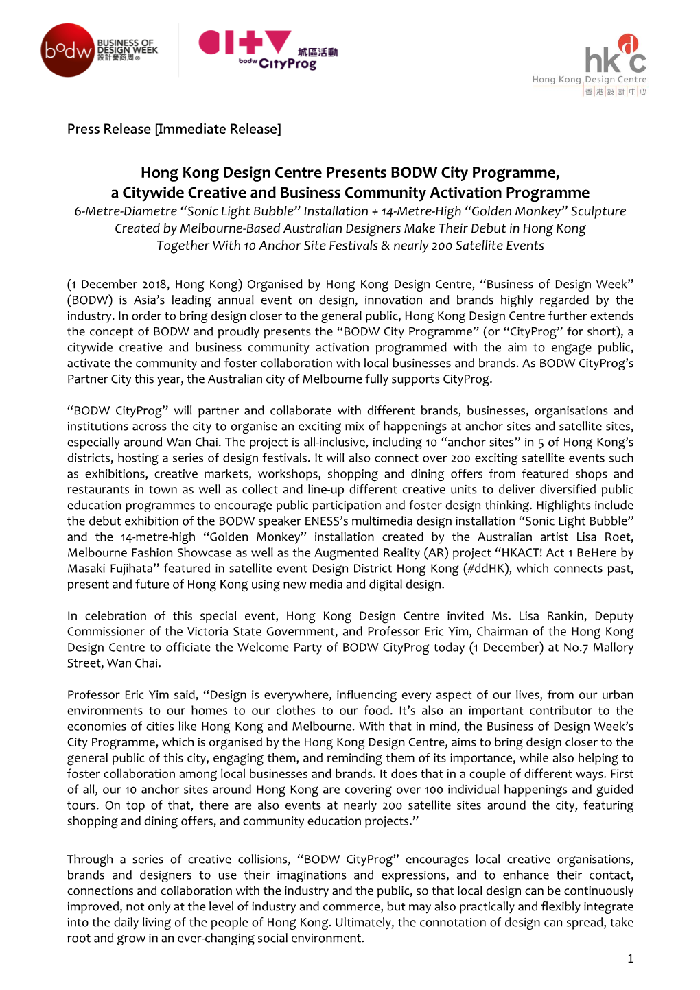 Hong Kong Design Centre Presents BODW City Programme, a Citywide
