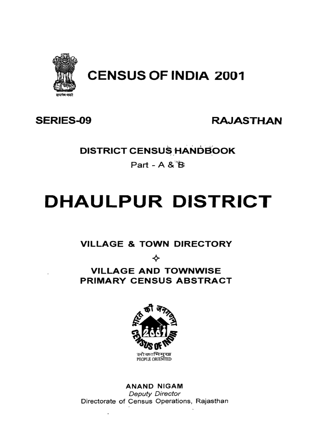 District Census Handbook, Dhaulpur, Part XII-A & B, Series-9