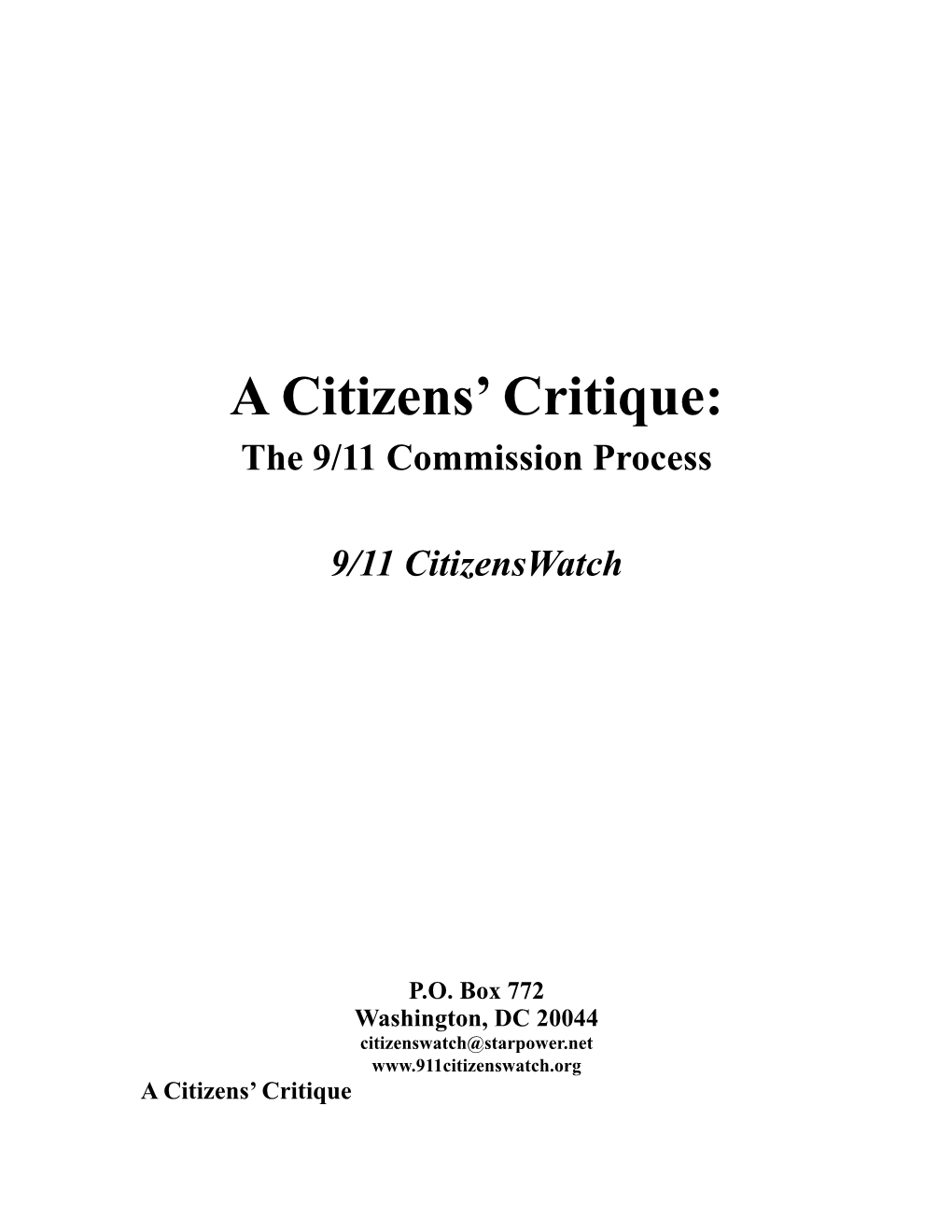 A Citizens' Critique: the 9/11 Commission Process
