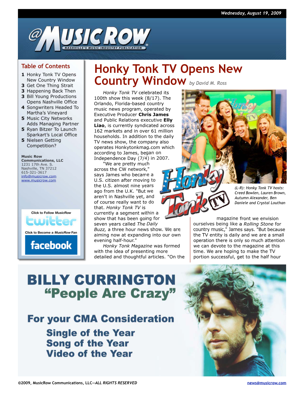 Honky Tonk TV Opens New Country Window by David M