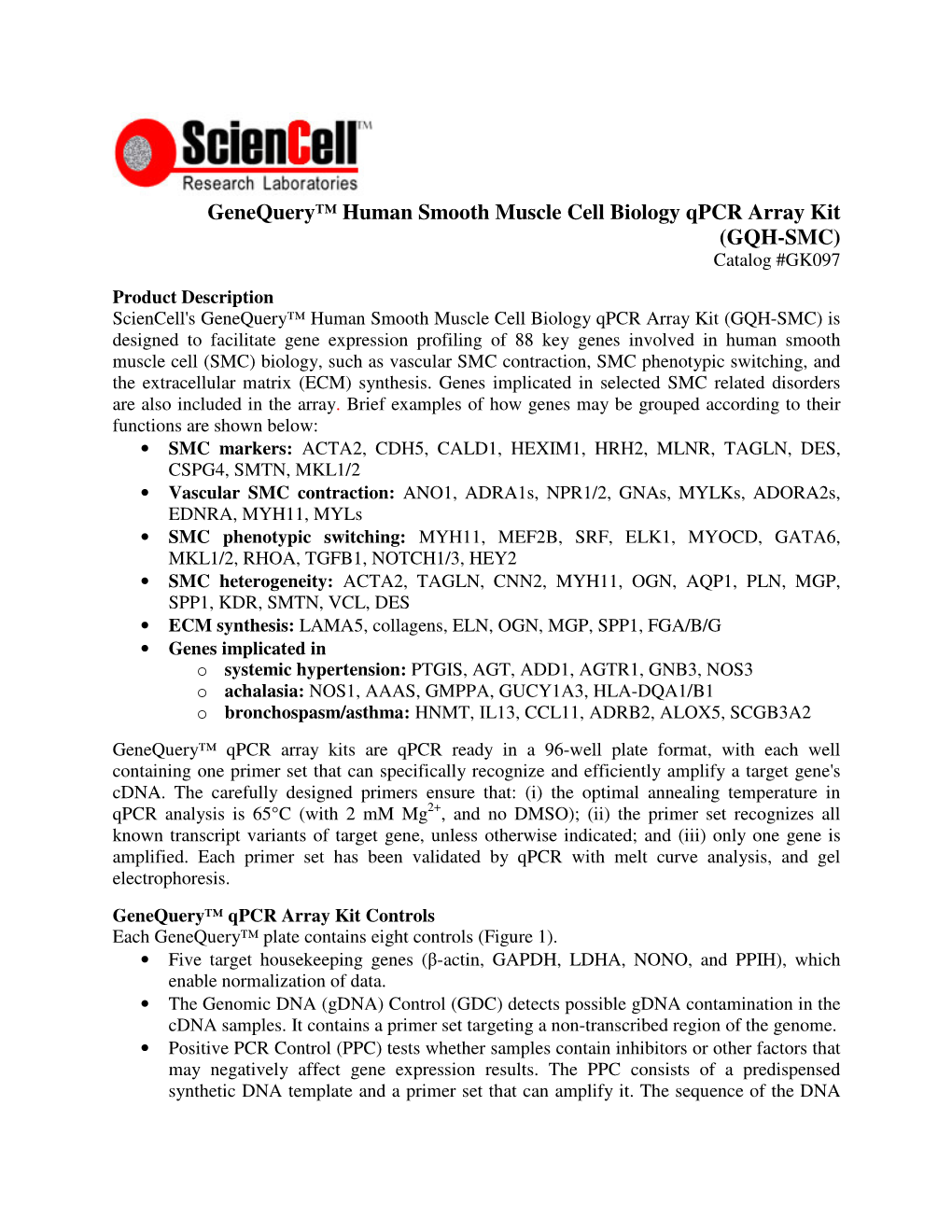 Genequery™ Human Smooth Muscle Cell Biology Qpcr Array