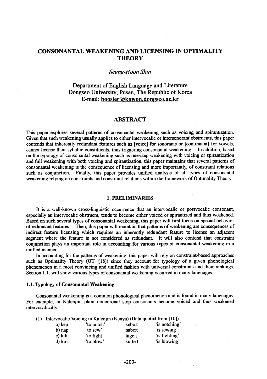 Consonantal Weakening and Licensing in Optimality Theory