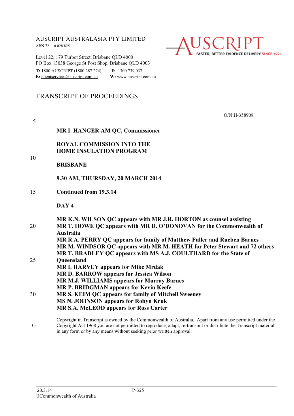 Transcript of Proceedings - 20 March 2014