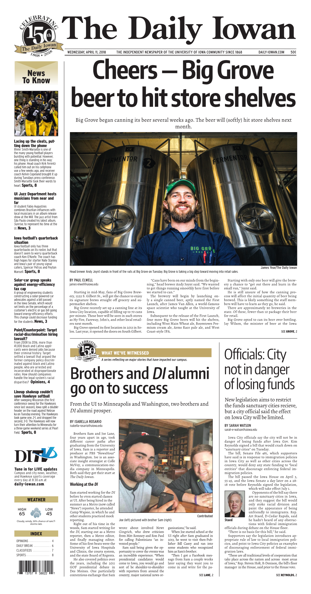 Daily Iowan (Iowa City, Iowa), 2018-04-11