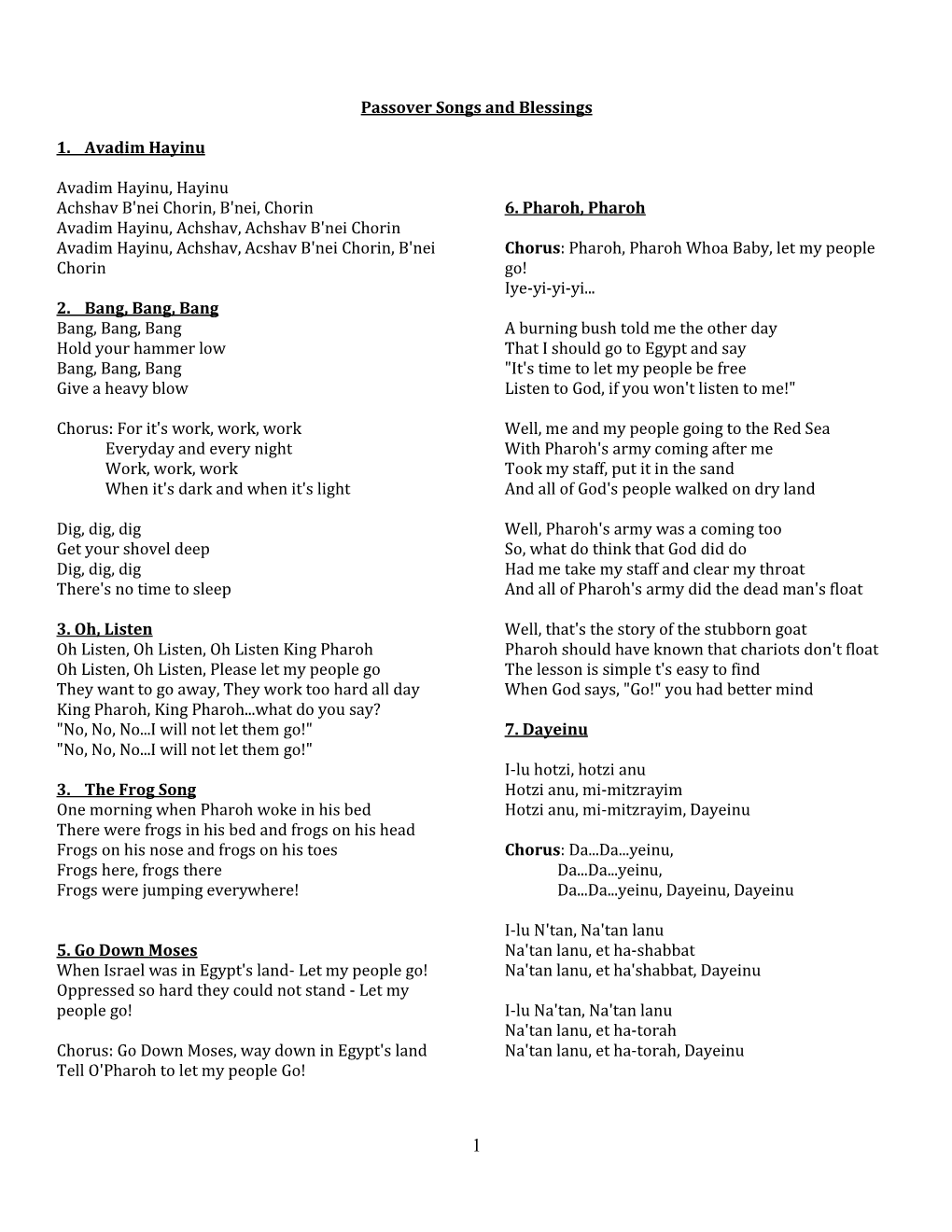 A PDF of Passover Songs and Blessings