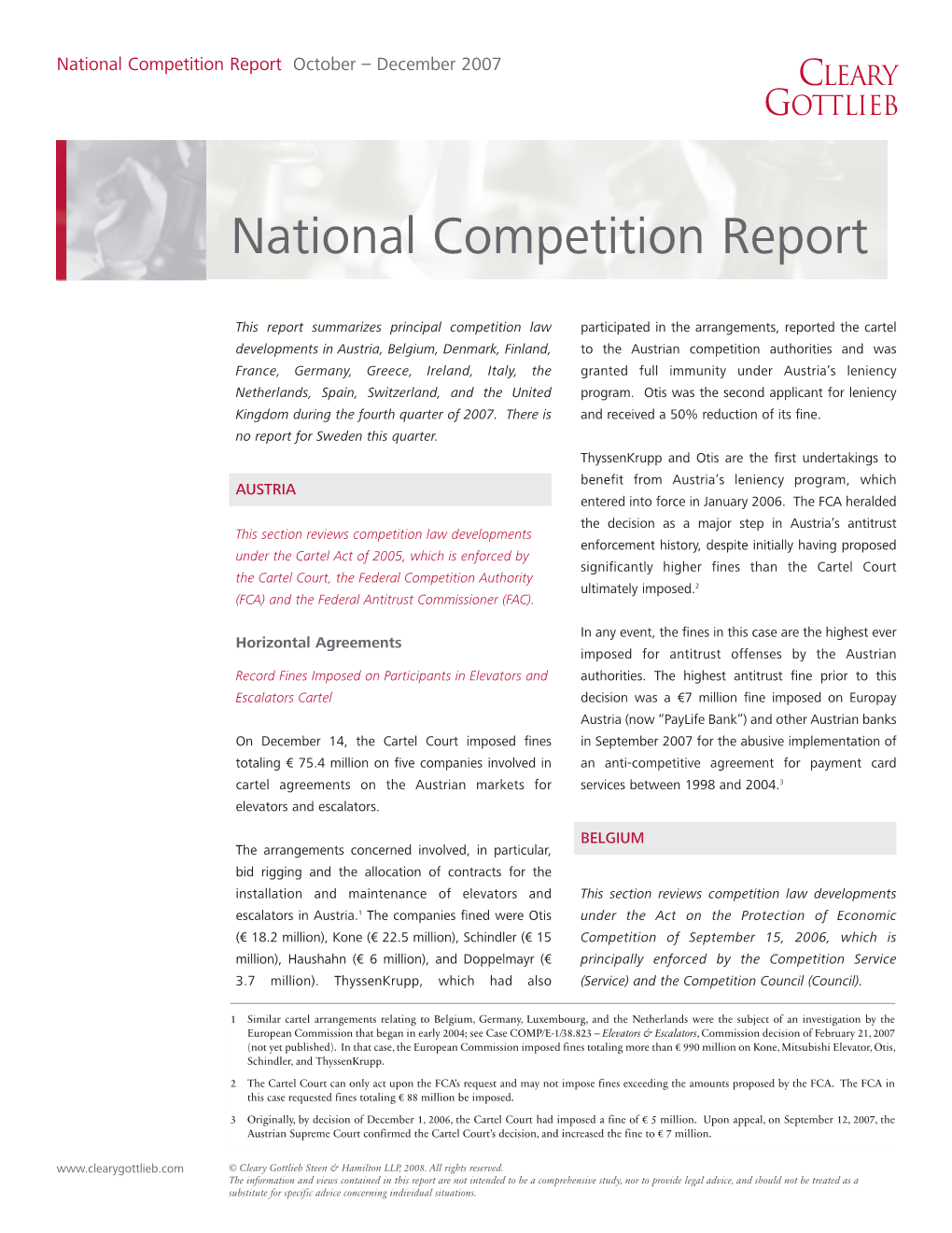 National Competition Report October – December 2007