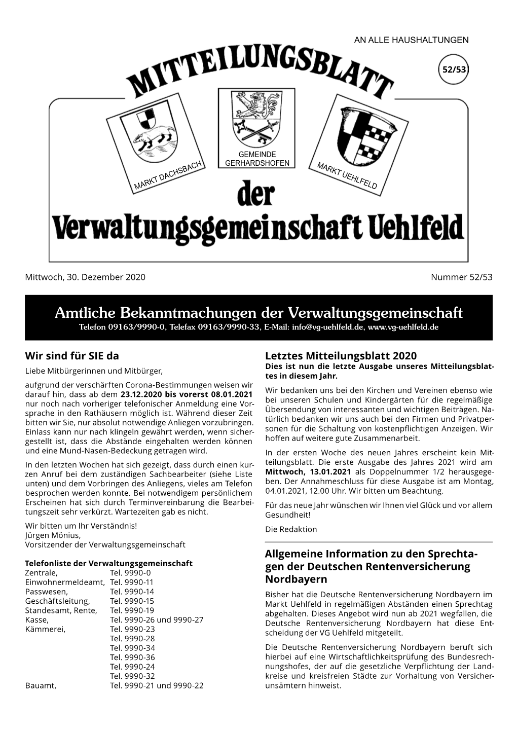 Mitteilungsblatt KW 52/53 2020