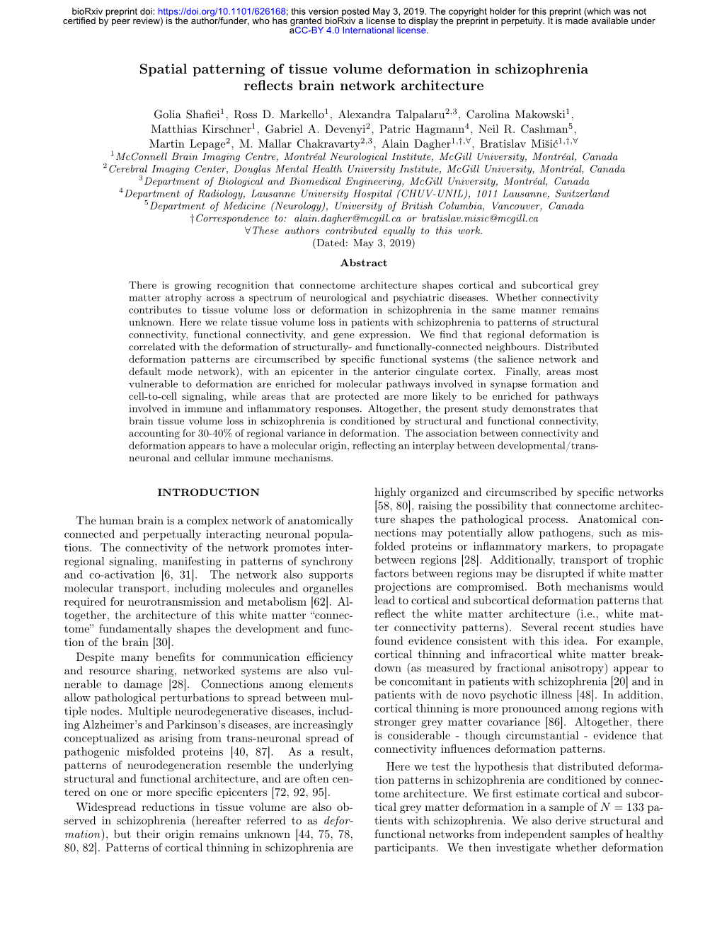 Spatial Patterning of Tissue Volume Deformation in Schizophrenia Reﬂects Brain Network Architecture