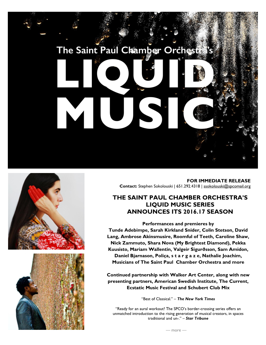 The SPCO's Liquid Music Series Announces 2016.17 Season