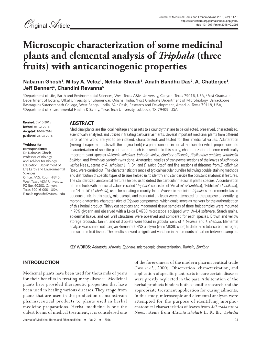 Microscopic Characterization of Some Medicinal Plants and Elemental Analysis of Triphala (Three Fruits) with Anticarcinogenic Properties