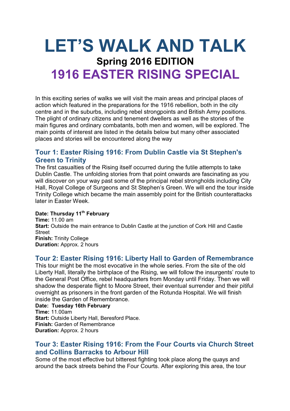 Lets Walk and Talk Spring Edition 1916 Easter Rising Special