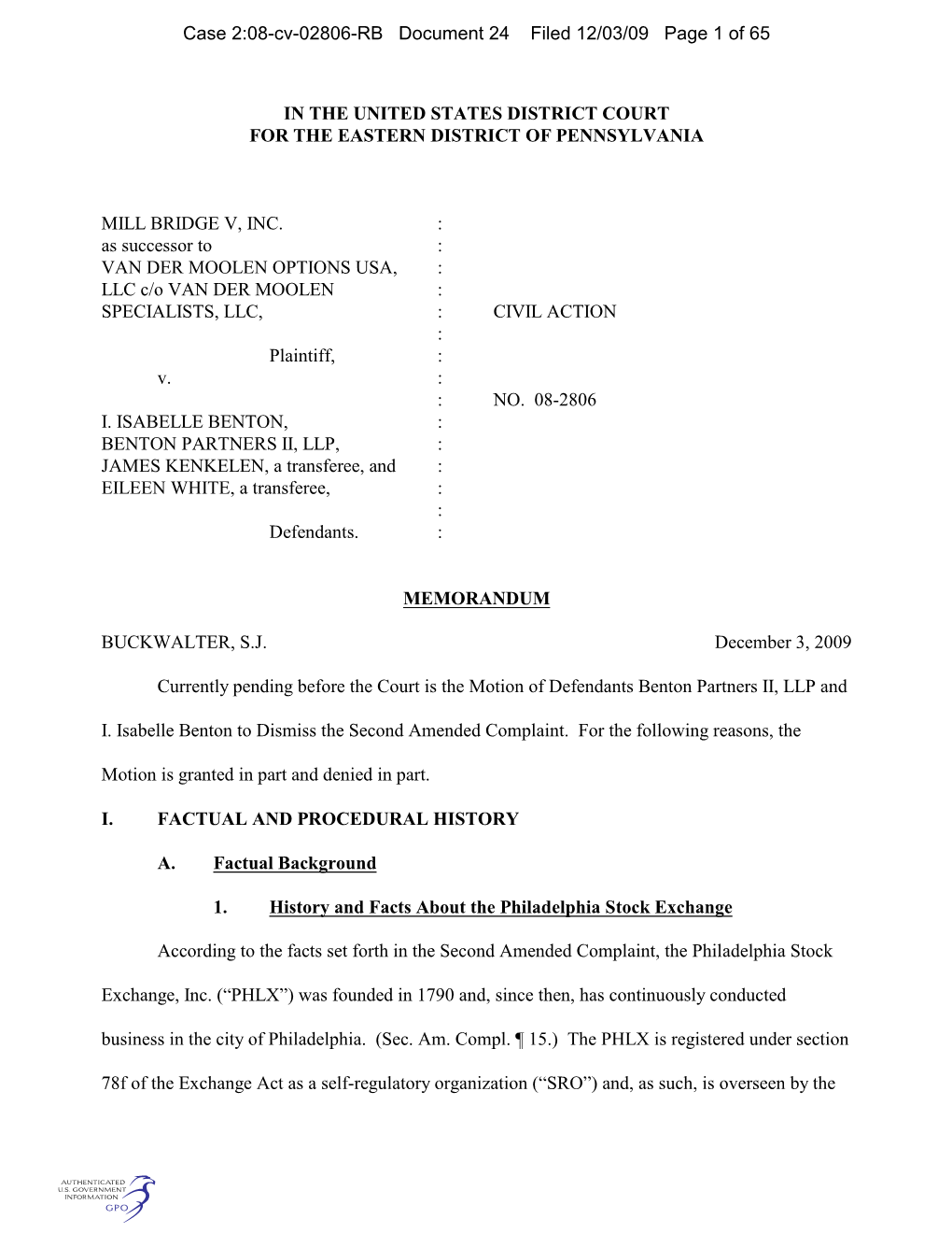 Case 2:08-Cv-02806-RB Document 24 Filed 12/03/09 Page 1 of 65