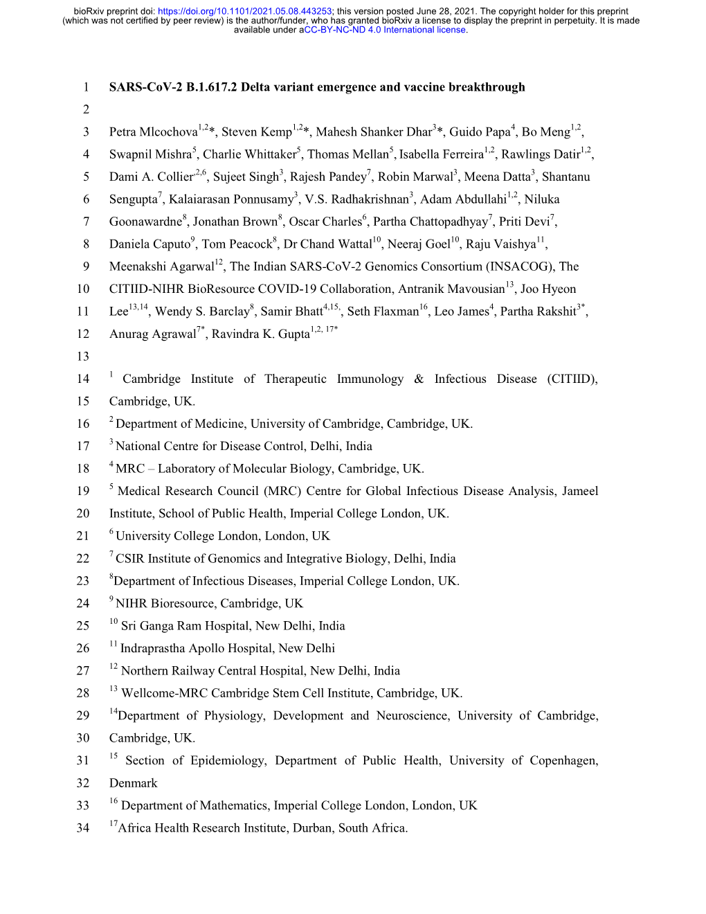 SARS-Cov-2 B.1.617.2 Delta Variant Emergence and Vaccine