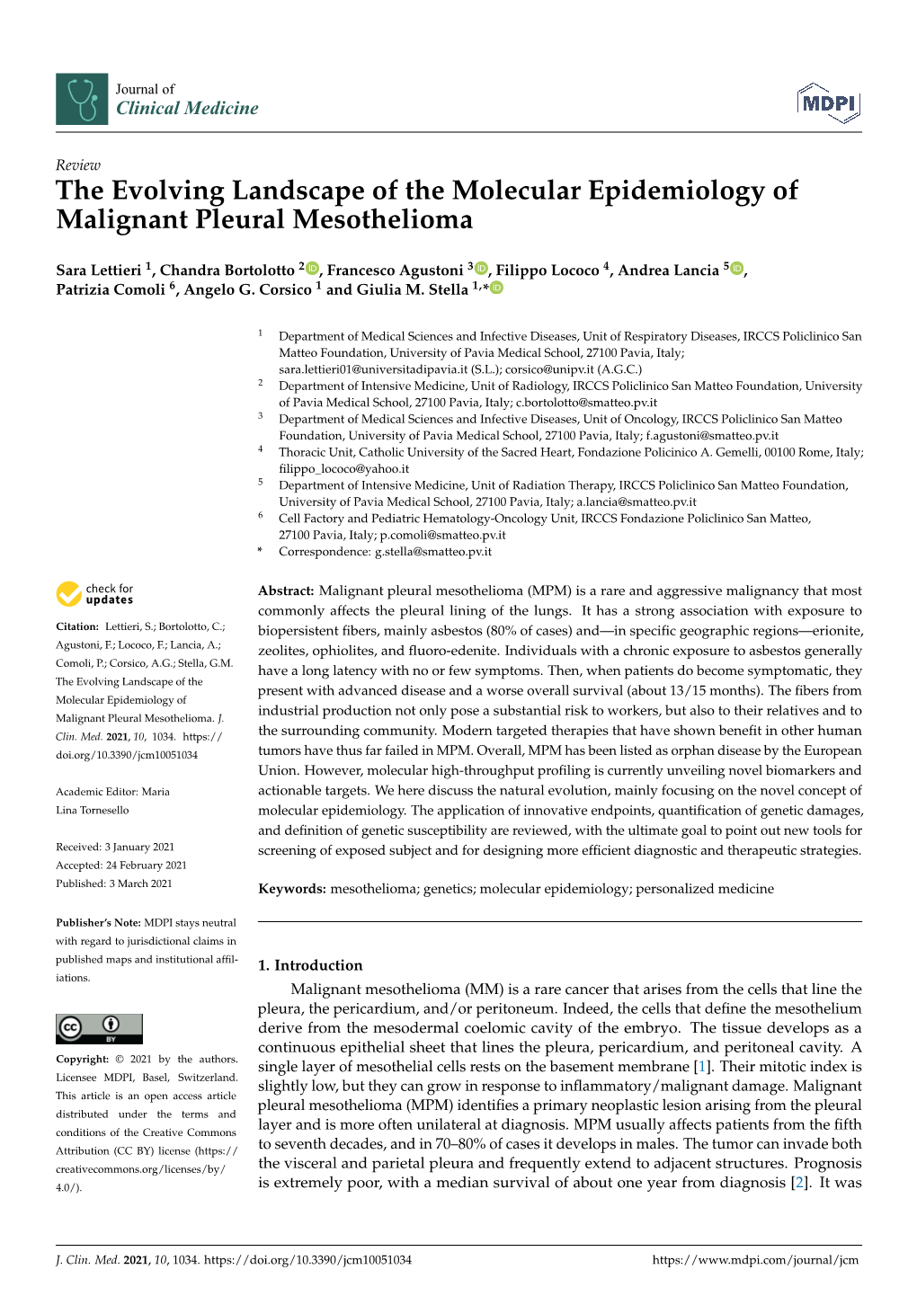 The Evolving Landscape of the Molecular Epidemiology of Malignant Pleural Mesothelioma