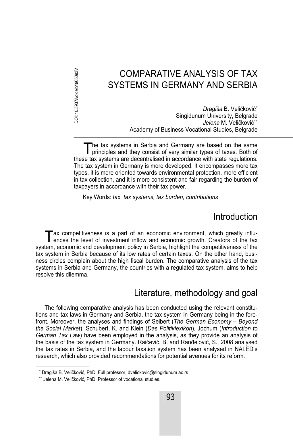Comparative Analysis of Tax Systems in Germany and Serbia Jurisdiction