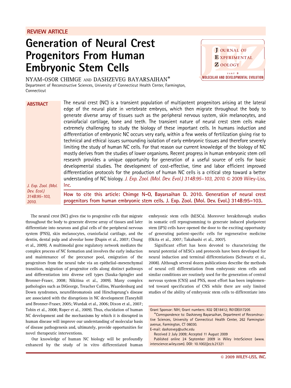 Generation of Neural Crest Progenitors from Human Embryonic Stem Cells