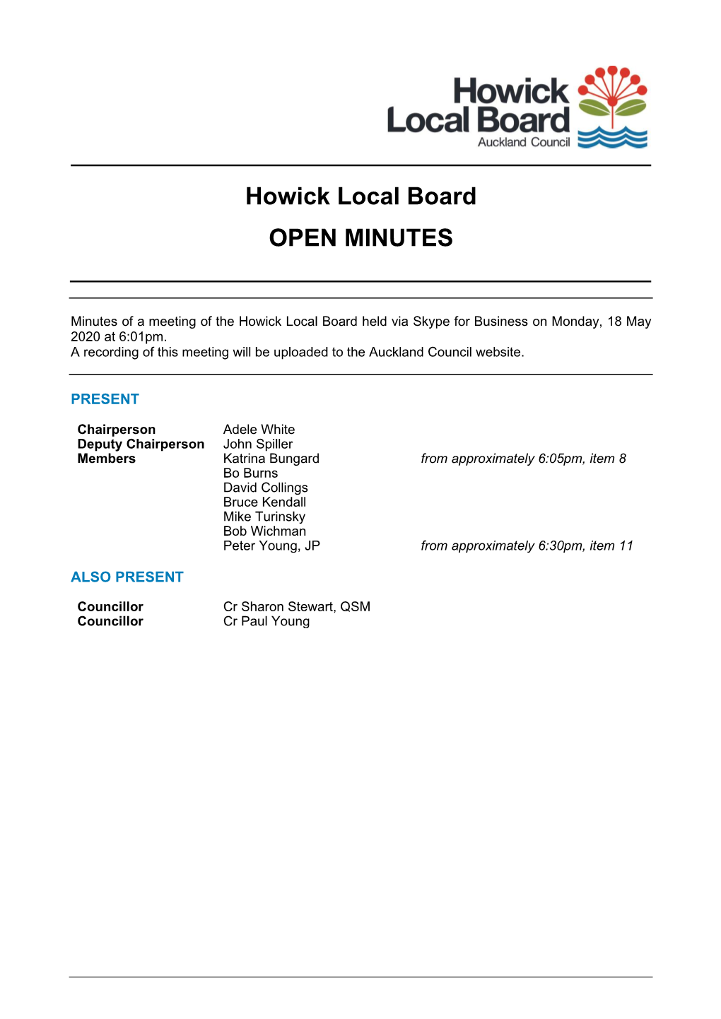 Minutes of Howick Local Board