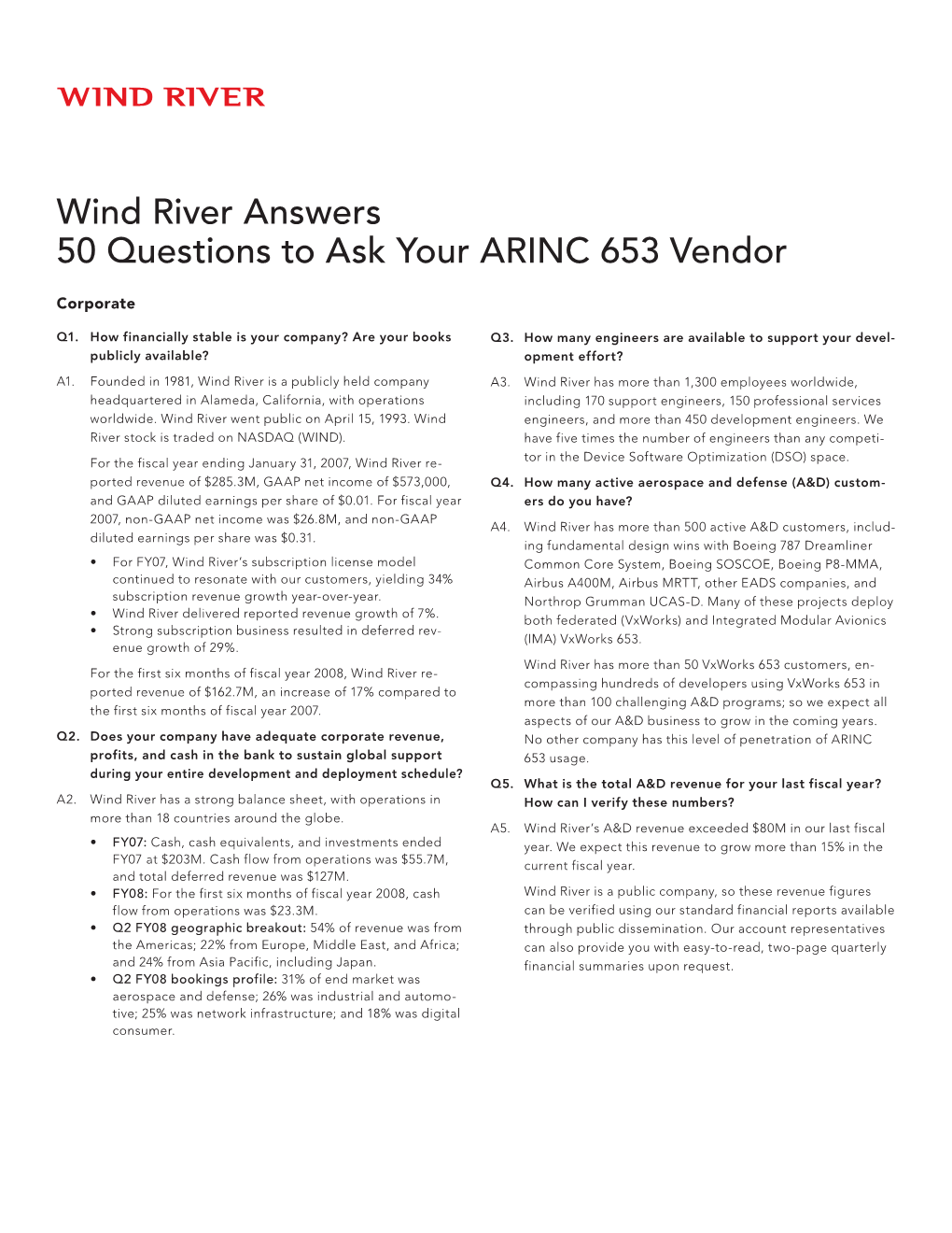 Wind River Answers 50 Questions to Ask Your ARINC 653 Vendor