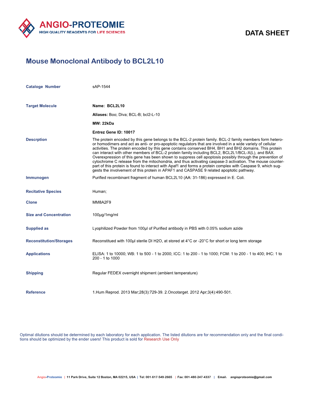 Sap-1544 Mouse Monoclonal Antibody to BCL2L10.Pdf