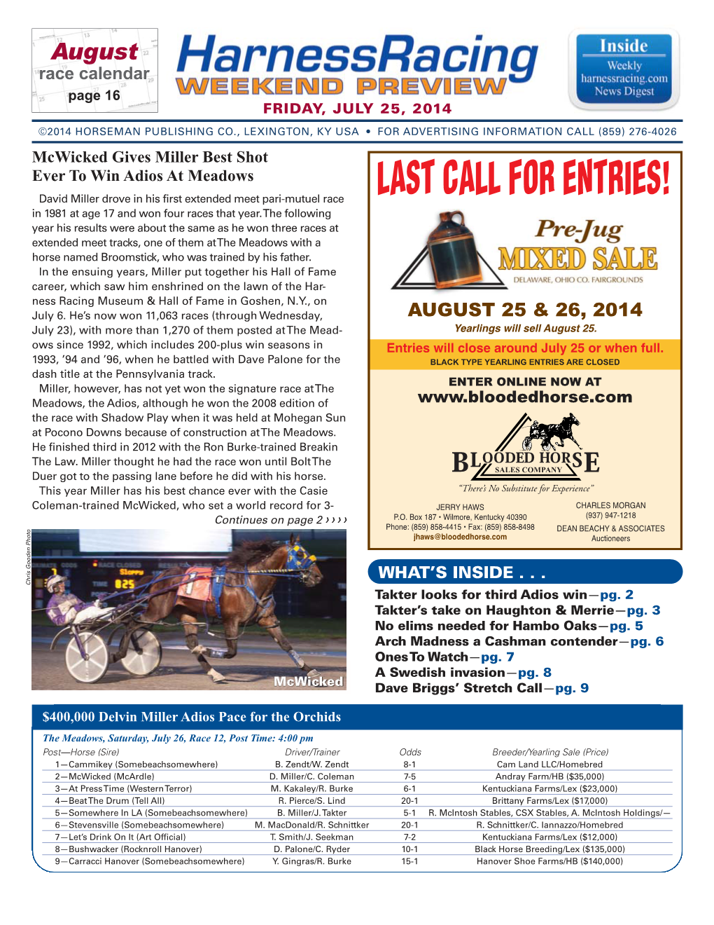 LAST CALL for ENTRIES! David Miller Drove in His First Extended Meet Pari-Mutuel Race in 1981 at Age 17 and Won Four Races That Year