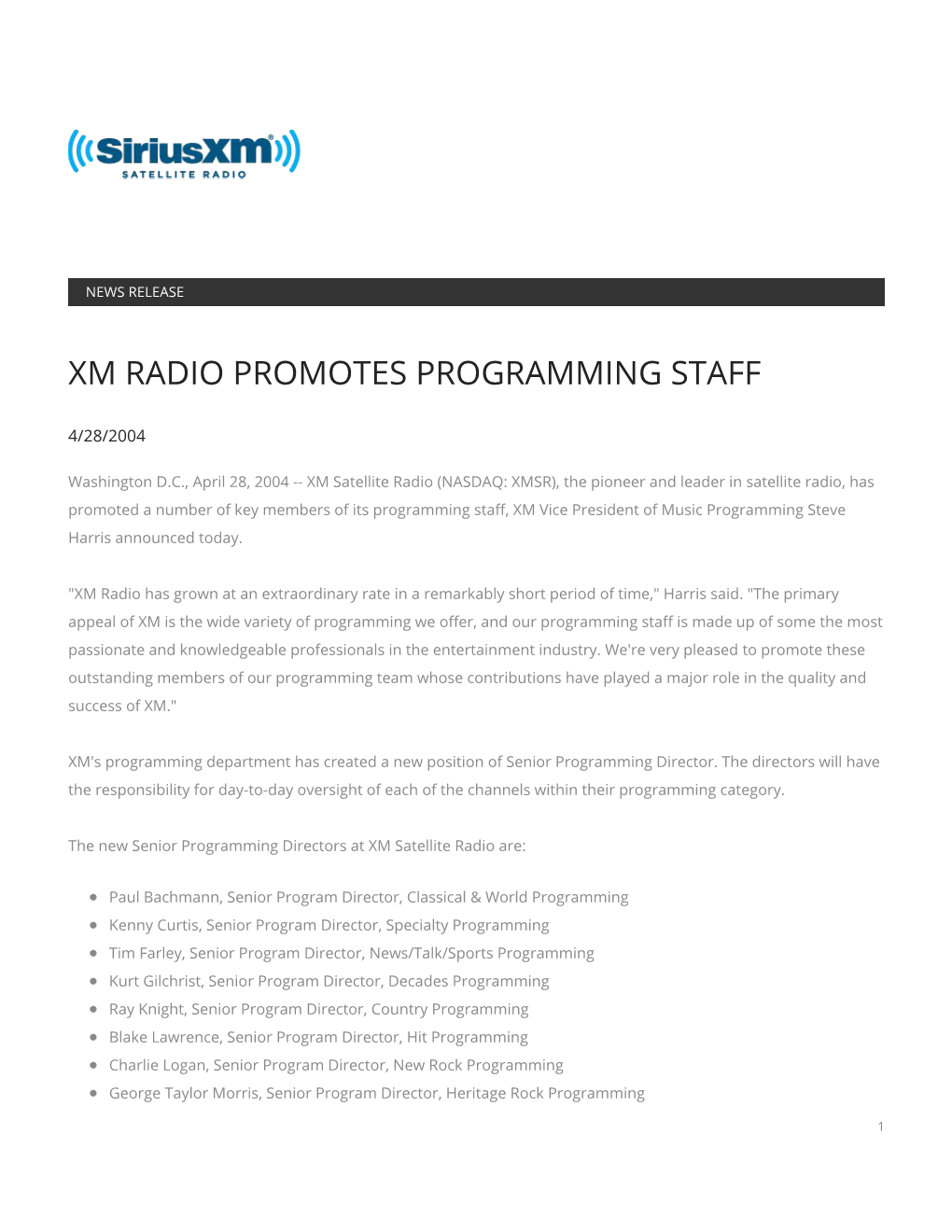 Xm Radio Promotes Programming Staff