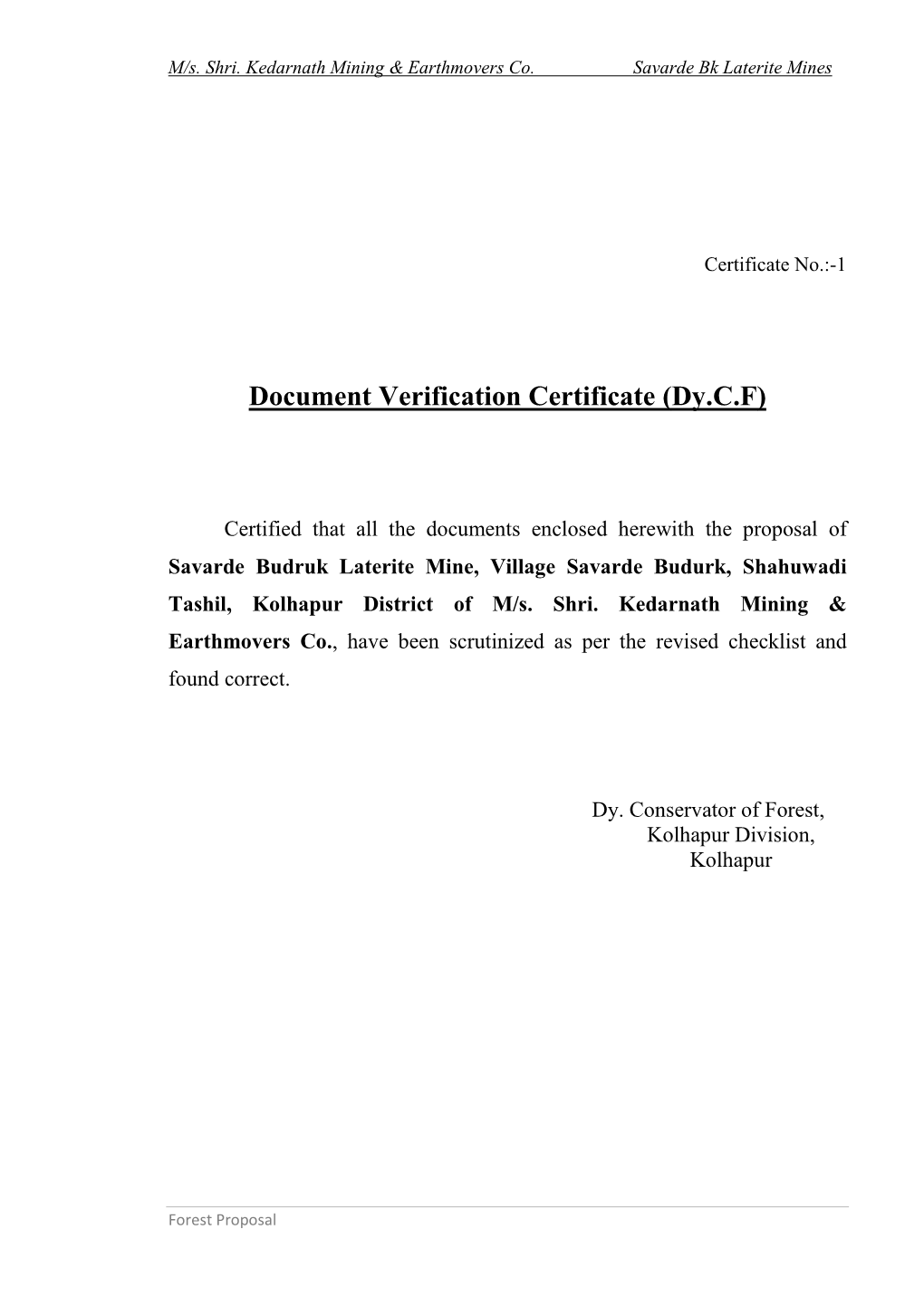 Document Verification Certificate (Dy.C.F)