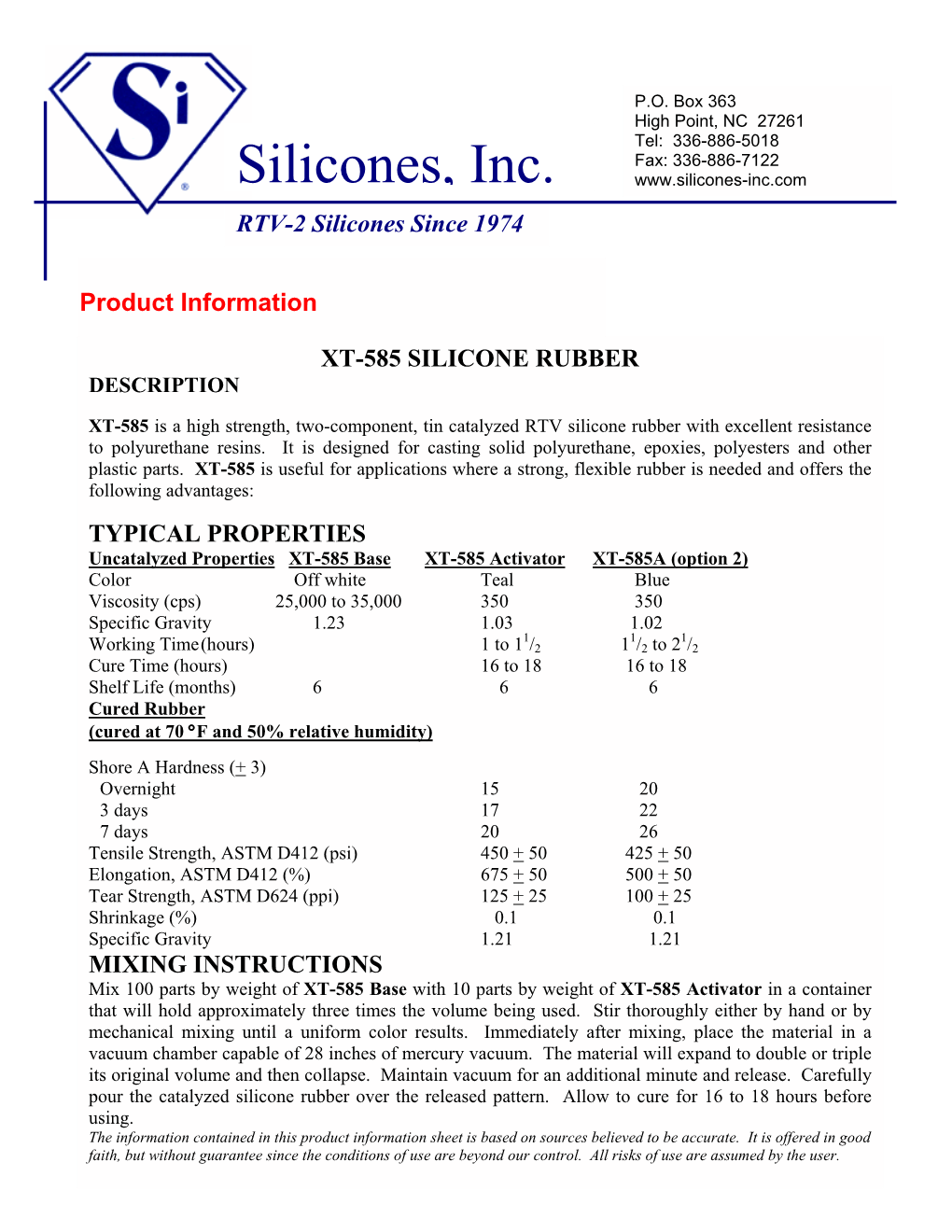 Xt-585 Silicone Rubber Description