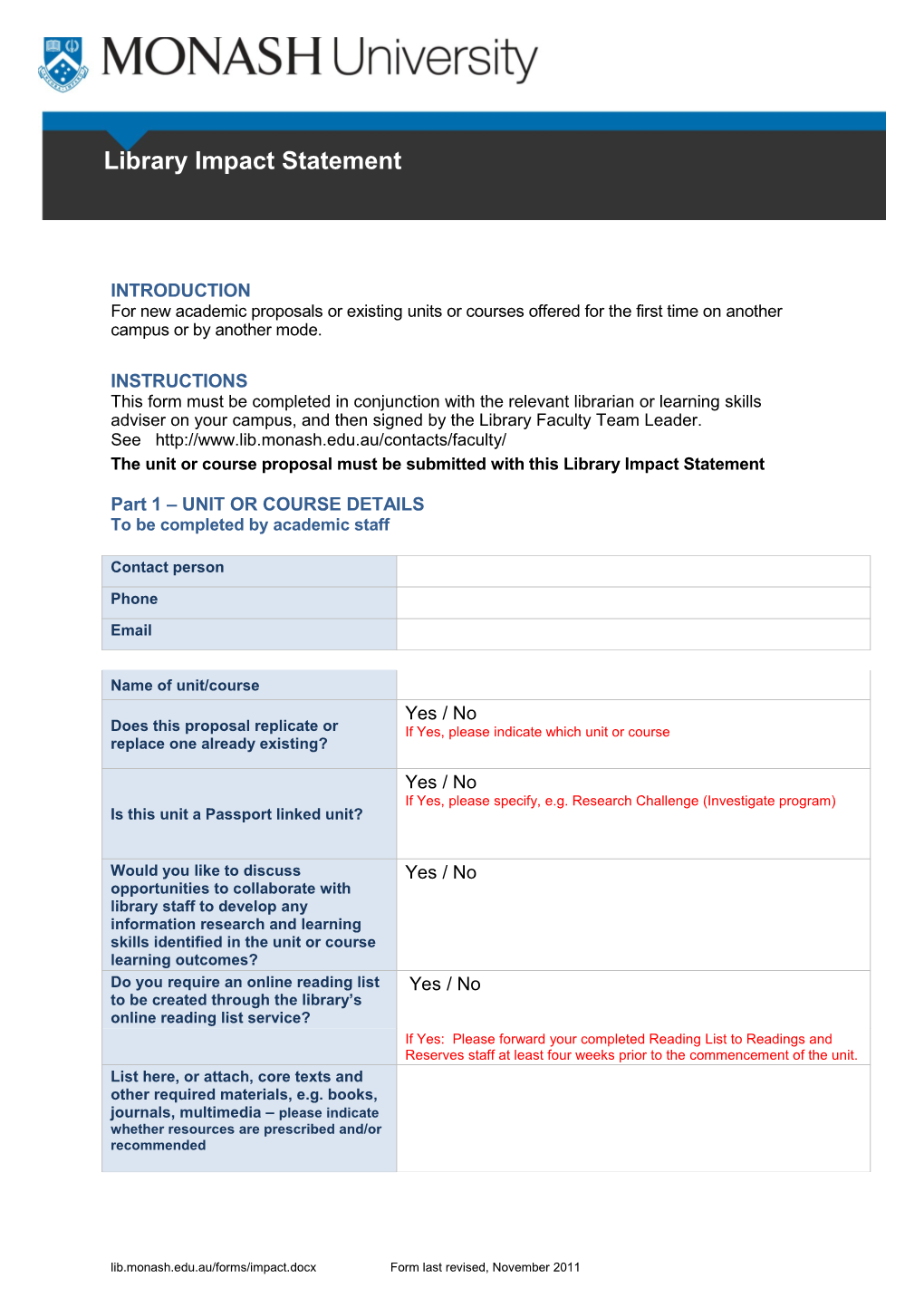 Library Impact Statement - WORD 2000 Version