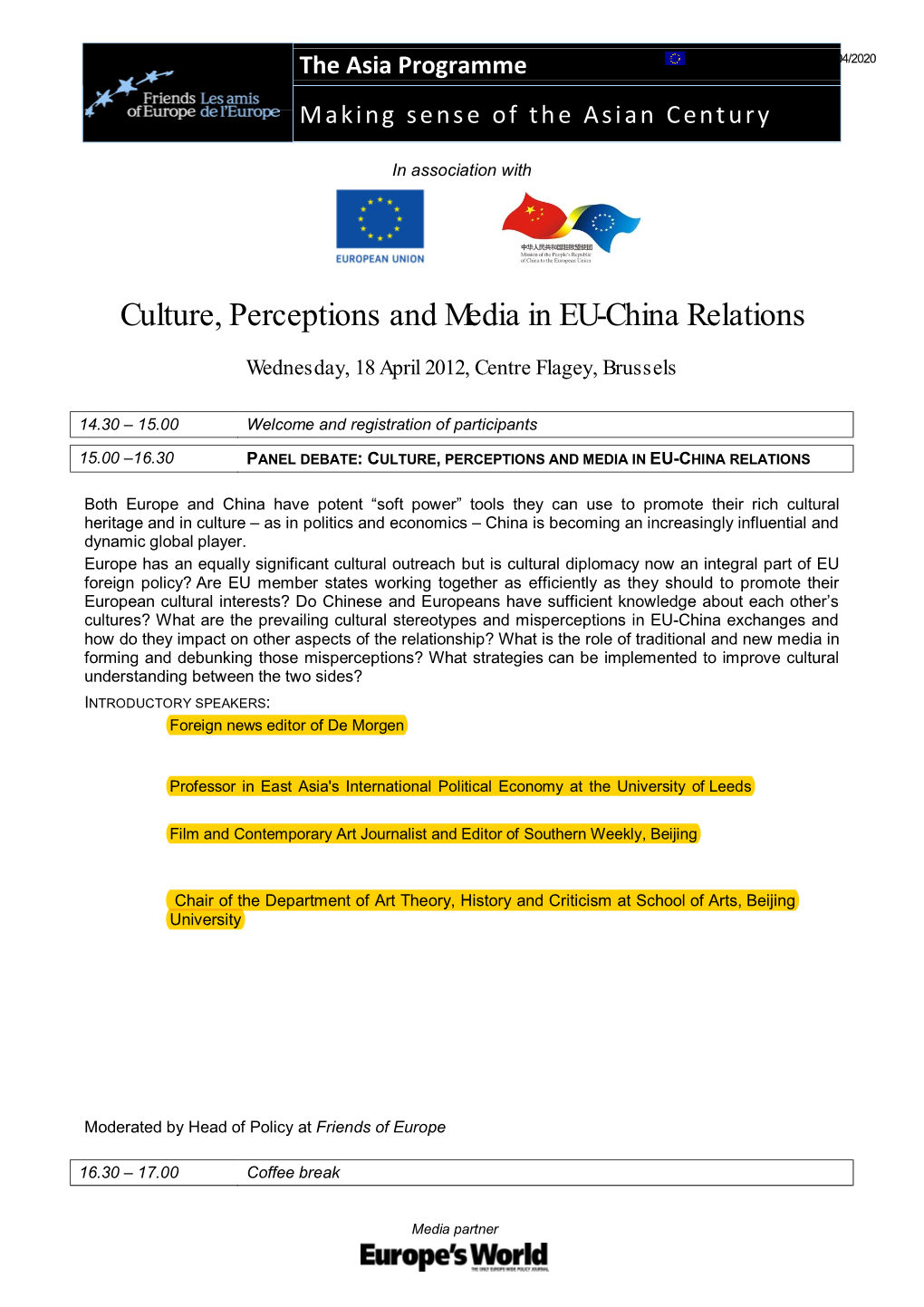 Culture, Perceptions and Media in EU-China Relations