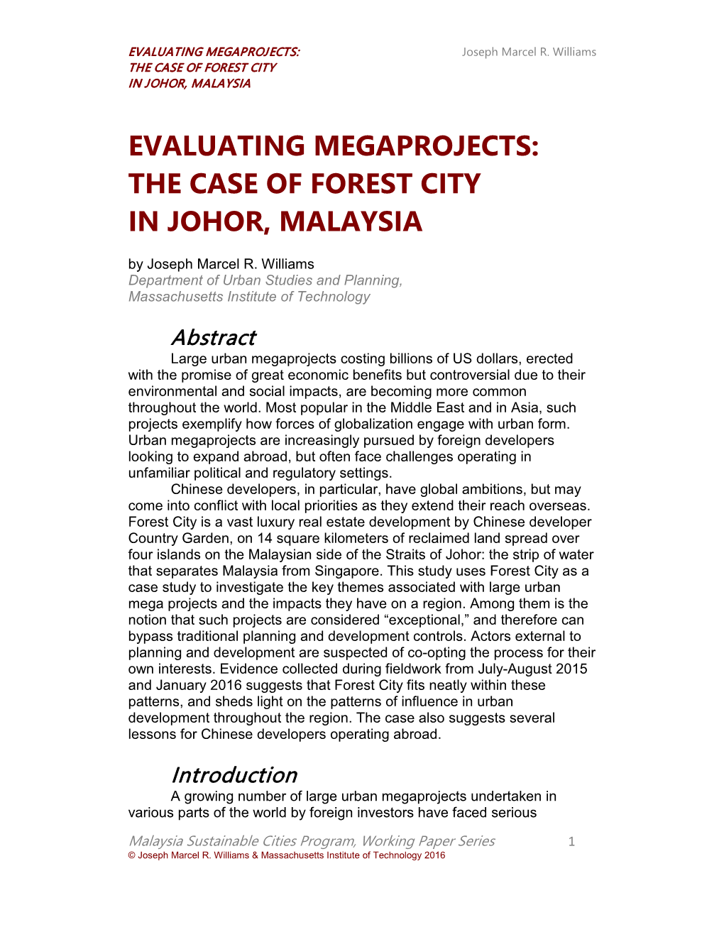 The Case of Forest City in Johor, Malaysia