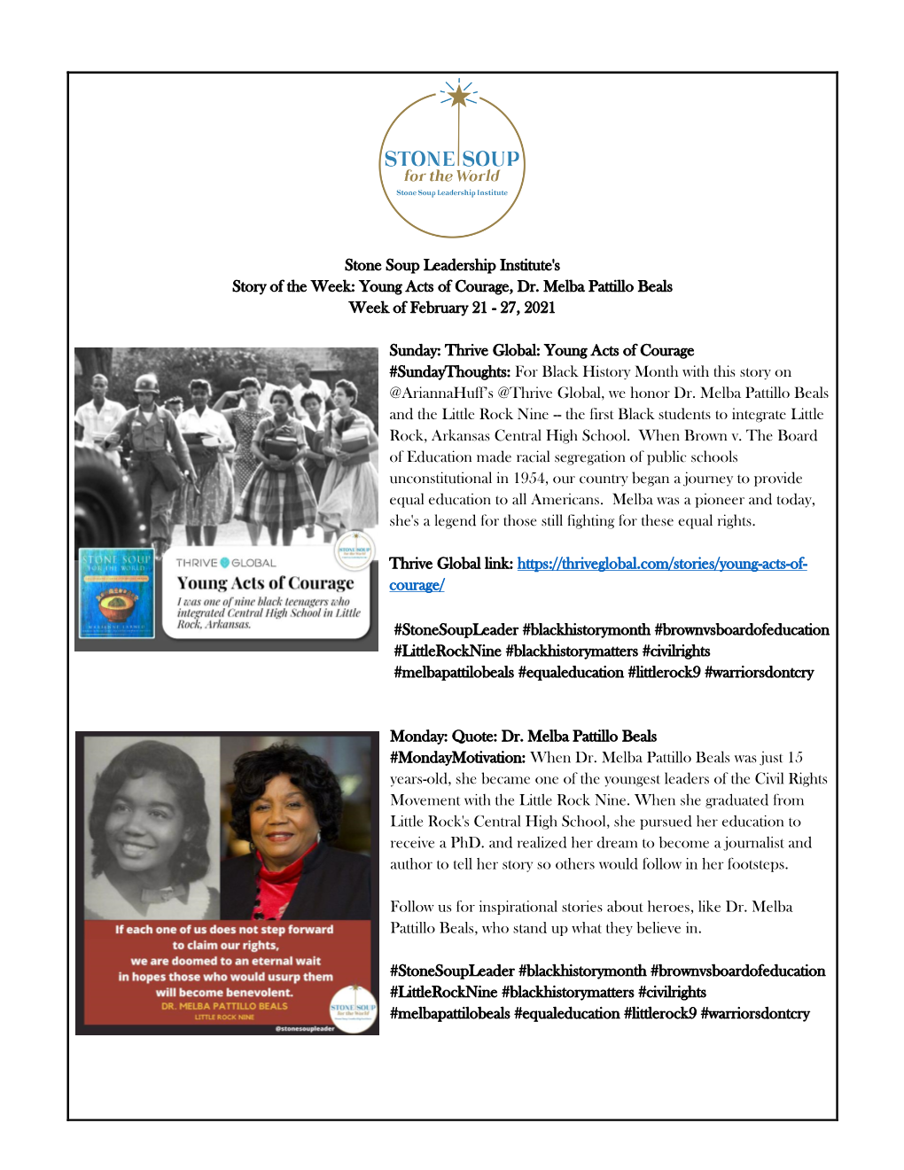 Young Acts of Courage, Dr. Melba Pattillo Beals Week of February 21 - 27, 2021