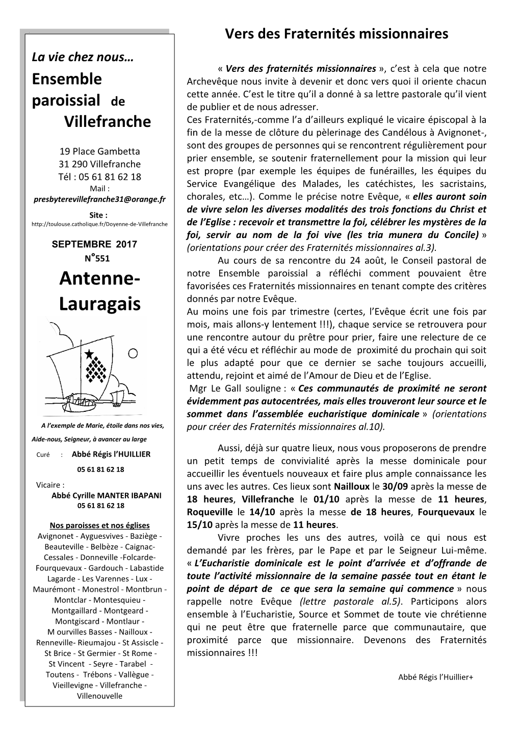 SEPTEMBRE 2017 (Orientations Pour Créer Des Fraternités Missionnaires Al.3)