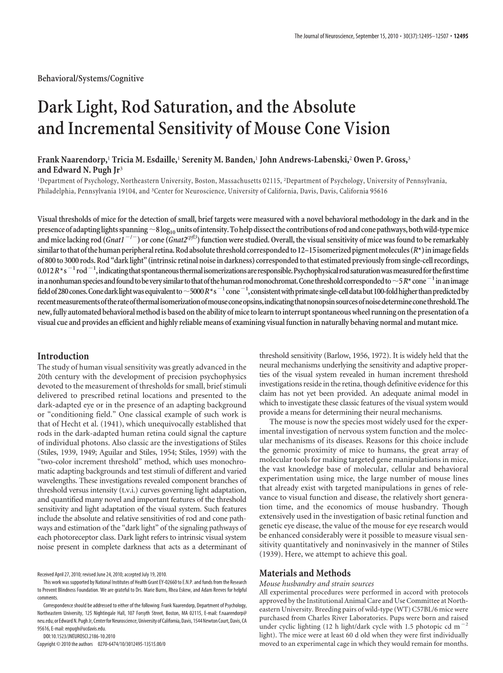 Dark Light, Rod Saturation, and the Absolute and Incremental Sensitivity of Mouse Cone Vision