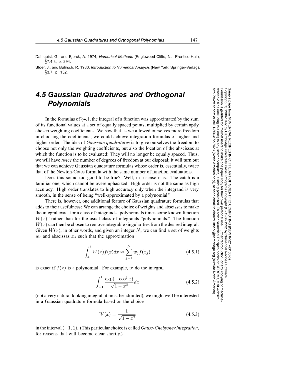 4.5 Gaussian Quadratures and Orthogonal Polynomials 147