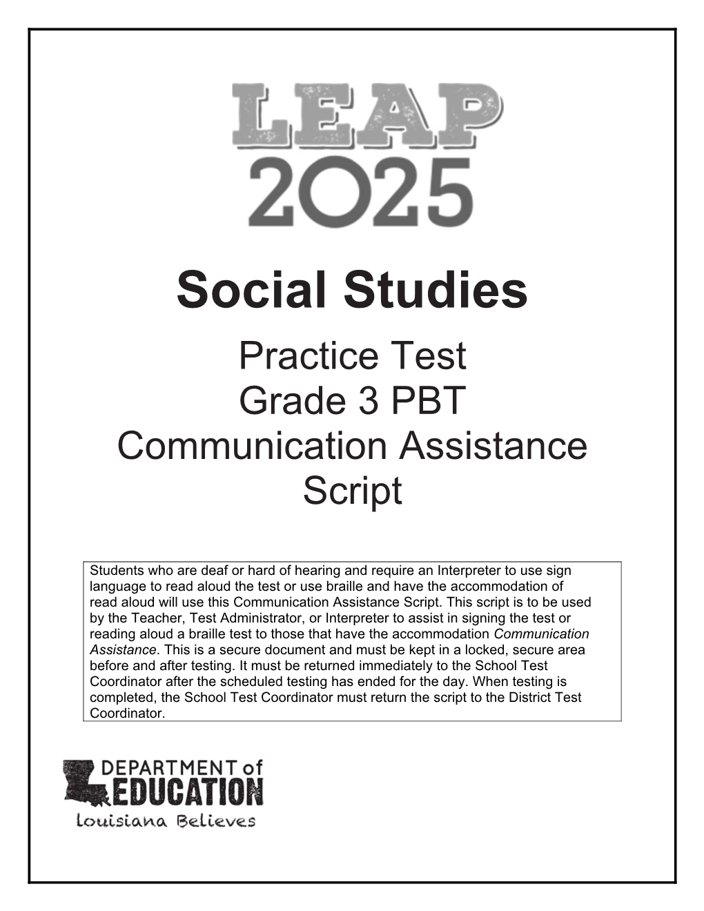 LEAP 2025 Grade 3 Social Studies Practice Test Communication