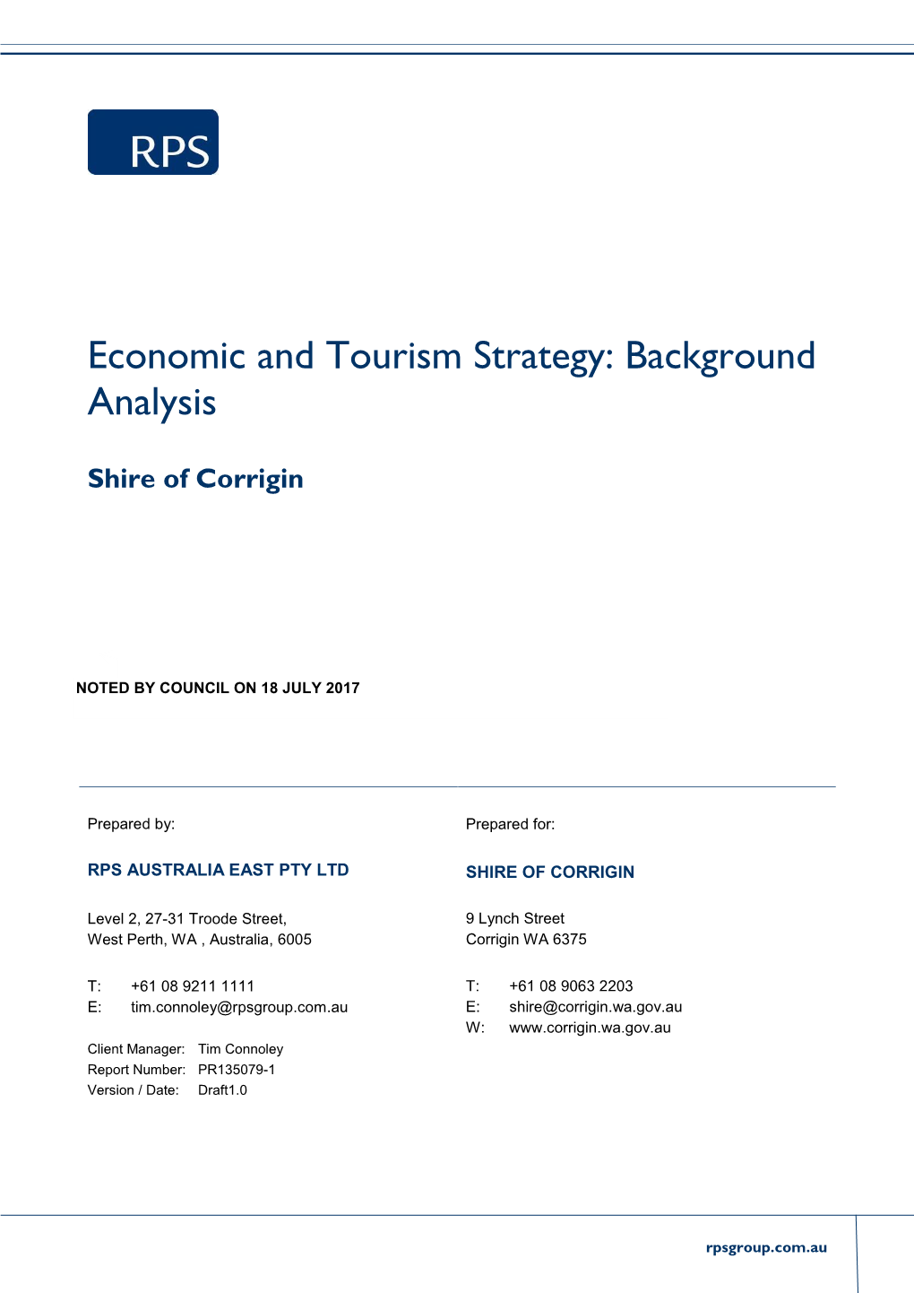 Shire of Corrigin Economics and Tourism Strategy Background