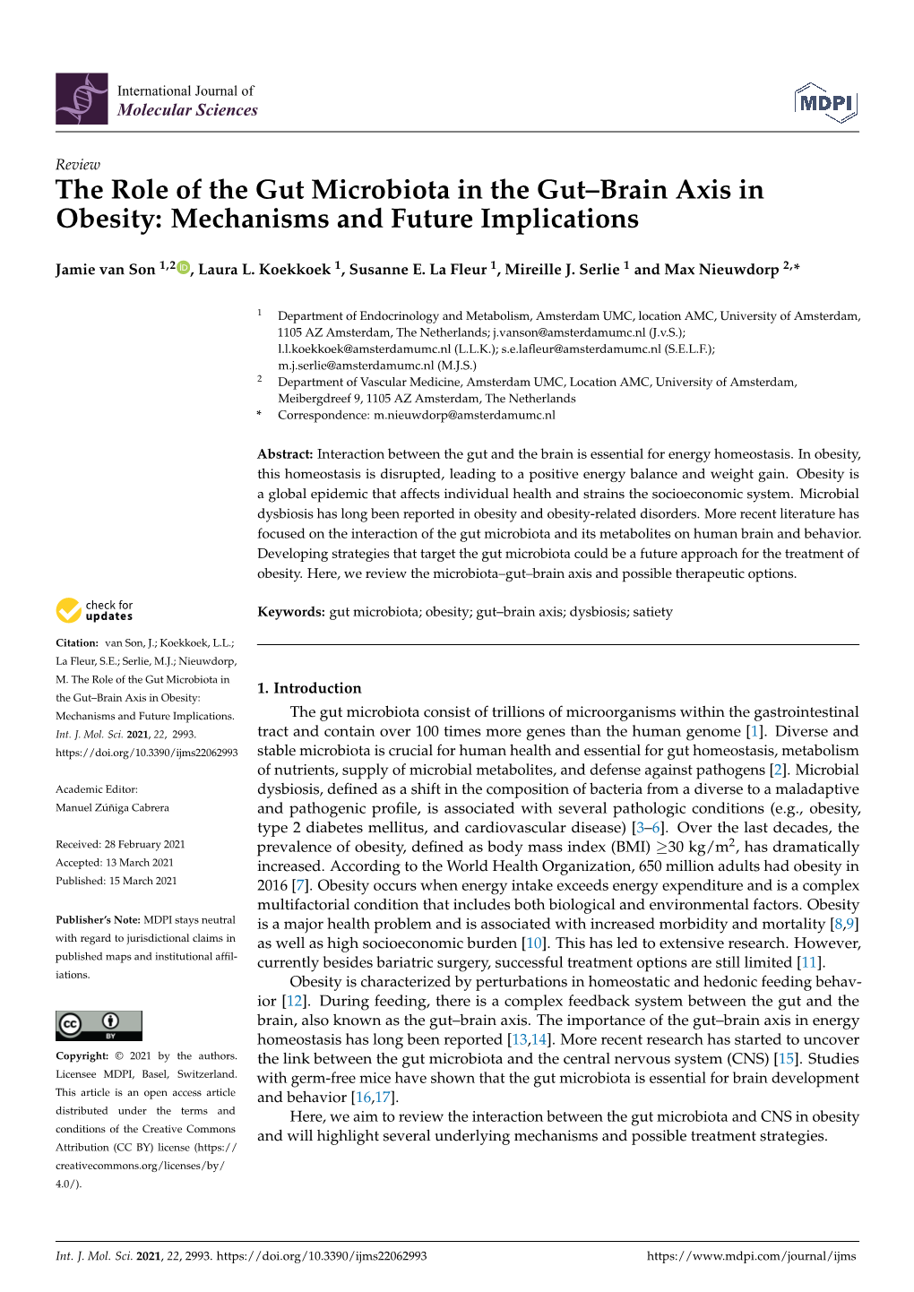 The Role of the Gut Microbiota in the Gut–Brain Axis in Obesity: Mechanisms and Future Implications