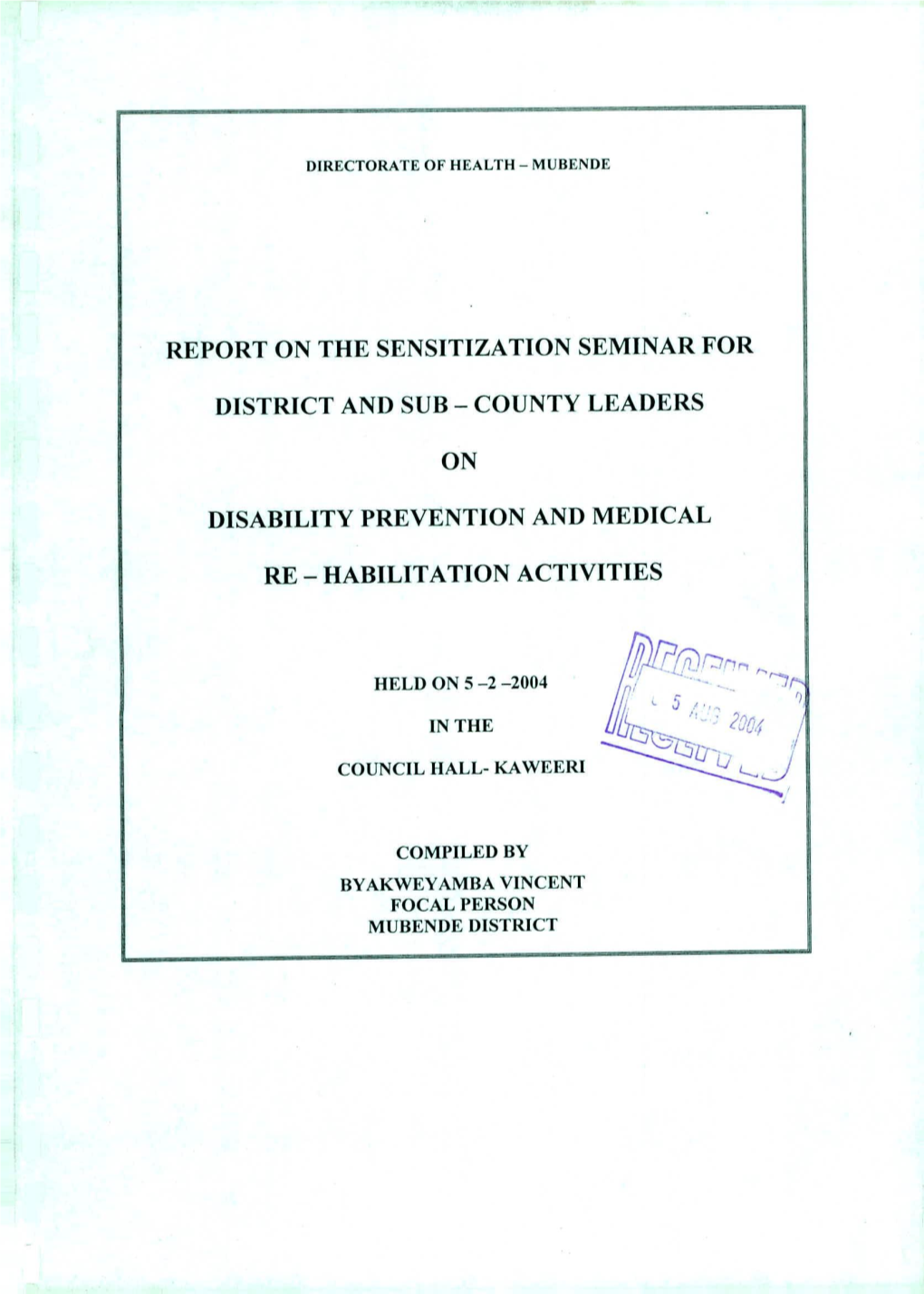 SEMINAR for MUBENDE LEADERS on DISABLED 2004.Pdf