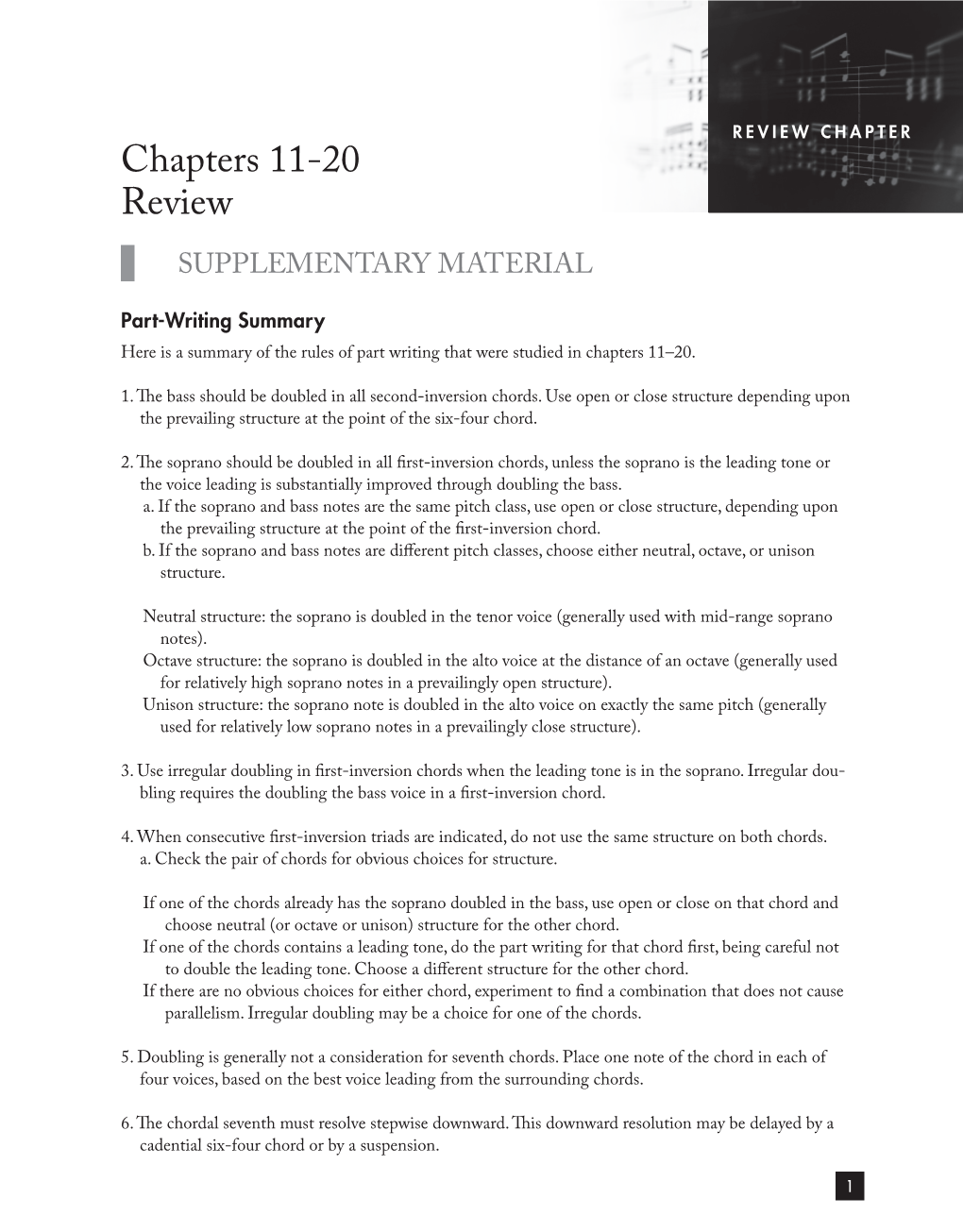 Chapters 11-20 Review SUPPLEMENTARY MATERIAL Part-Writing Summary