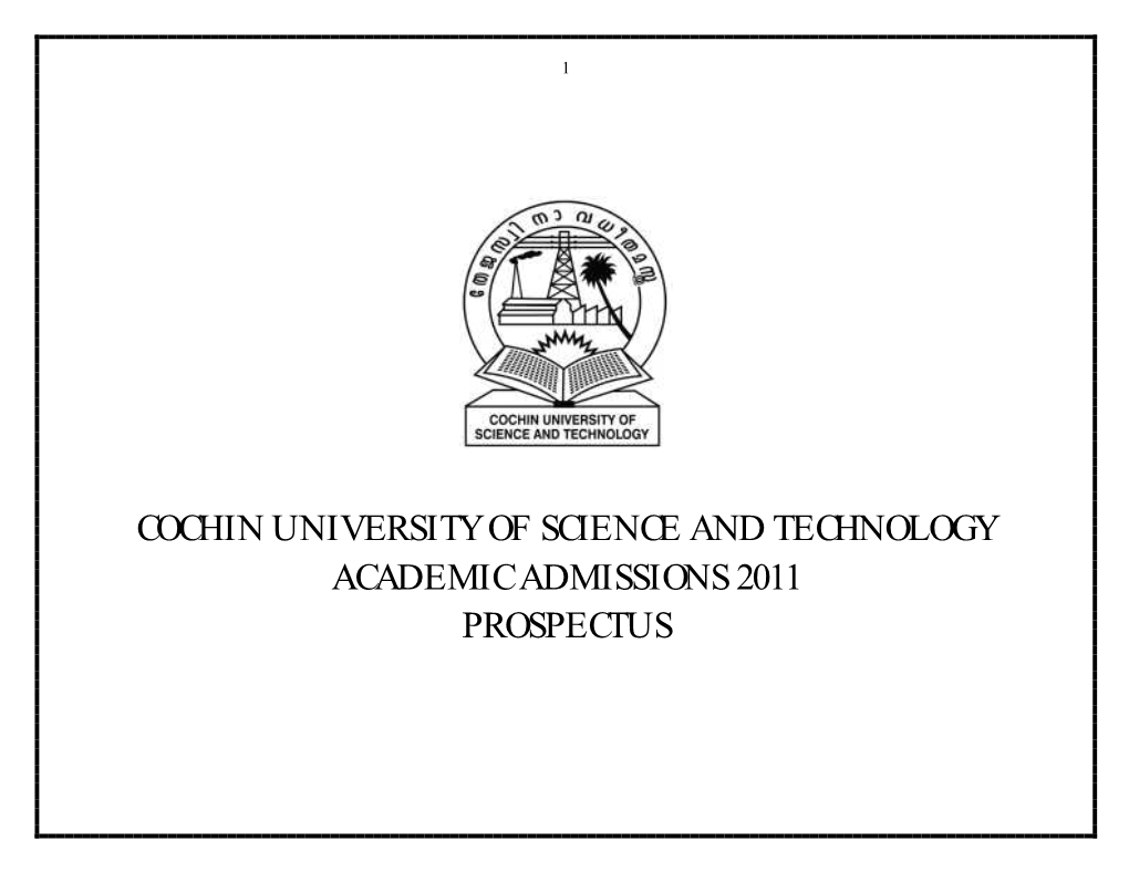 Cochin University of Science and Technology Academic Admissions 2011 Prospectus