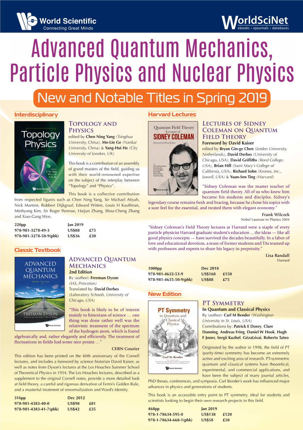 Advanced Quantum Mechanics, Particle Physics and Nuclear Physics New and Notable Titles in Spring 2019