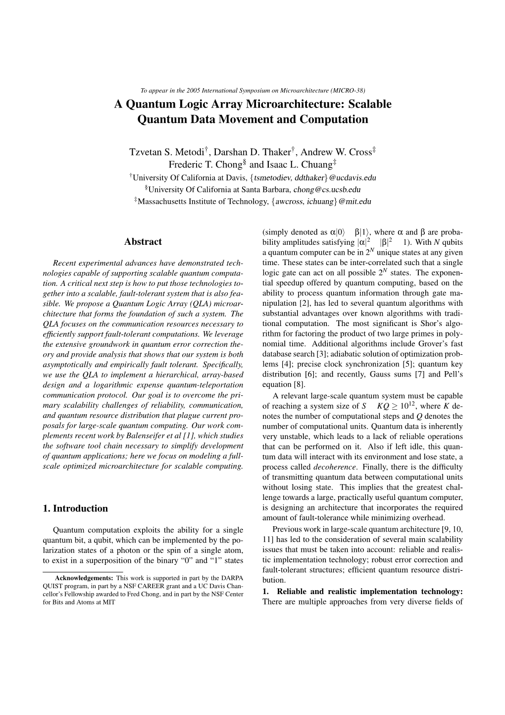 A Quantum Logic Array Microarchitecture: Scalable Quantum Data Movement and Computation