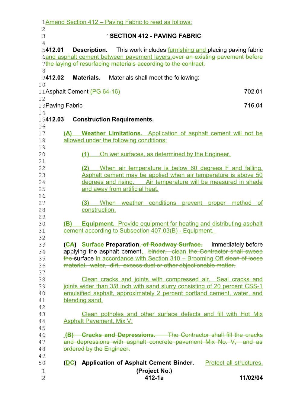 Amend Section 412 Paving Fabric to Read As Follows